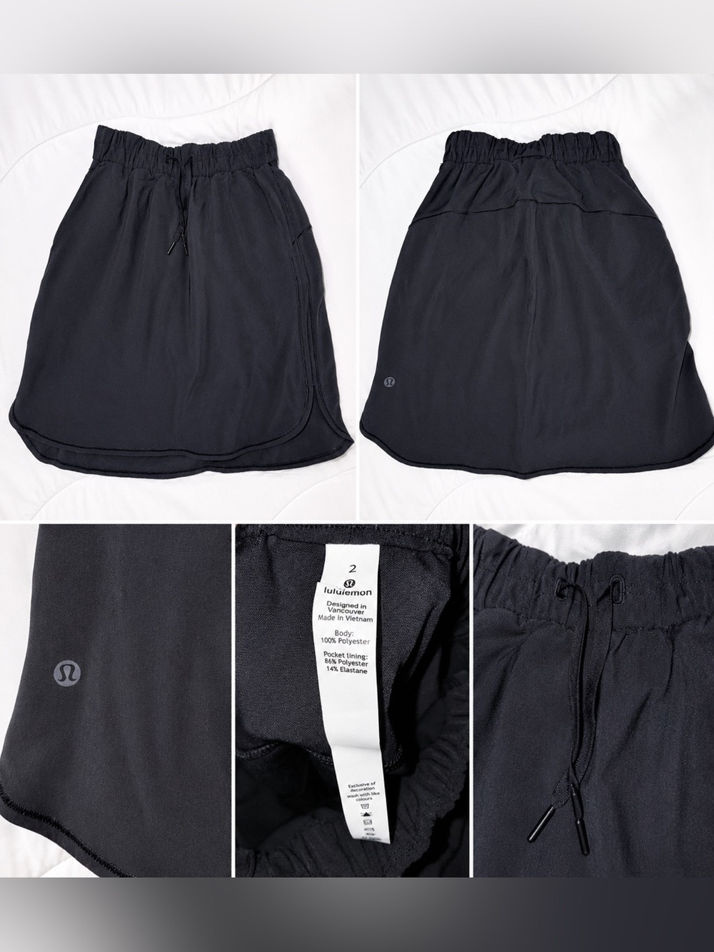 Lululemon Women’s Black Athletic Skirt Size 2 Drawstring Lightweight Activewear